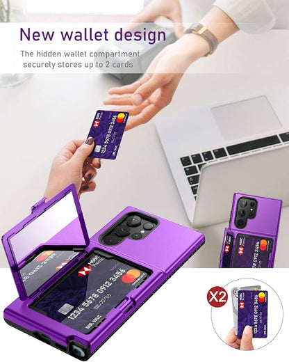 WeLoveCase for Samsung Galaxy S22 Ultra Wallet Case with Credit Card Holder & Hidden Mirror, All-Round Protection Shockproof Phone Cover Designed for Samsung Galaxy S22 Ultra, 6.8 Inch Purple