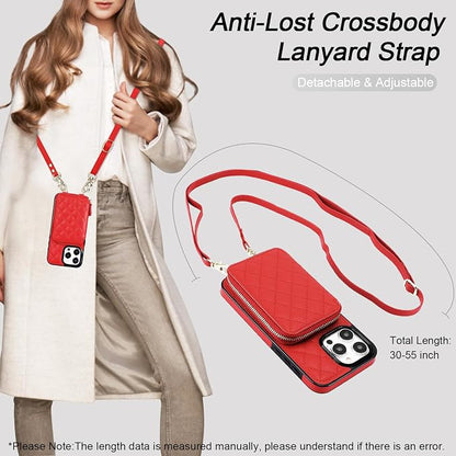 Bocasal Crossbody Wallet Case for iPhone 15 Pro Max, RFID Blocking PU Leather Zipper Handbag Purse Flip Cover, Kickstand Folio Case with Card Slots Holder Wrist Strap Lanyard 5G 6.7 Inch (Red)