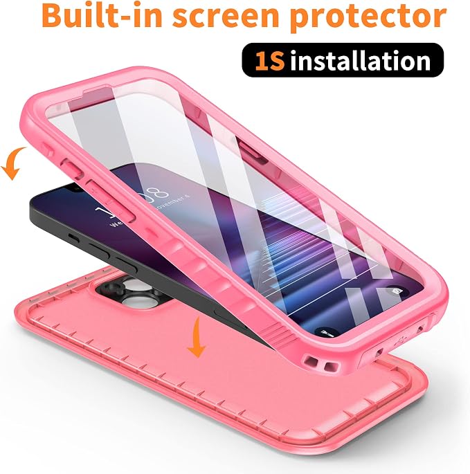 Cozycase Compatible with iPhone 13 Waterproof Case - Full Body Dustproof Shockproof Rugged Waterproof Case for iPhone 13 6.1 Inch Pink