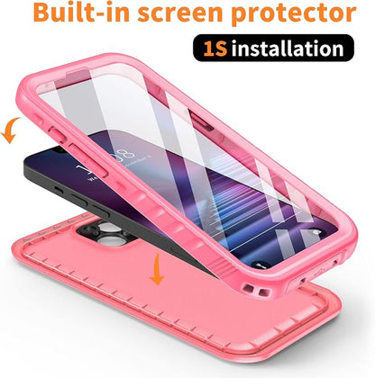 Cozycase Compatible with iPhone 13 Waterproof Case - Full Body Dustproof Shockproof Rugged Waterproof Case for iPhone 13 6.1 Inch Pink