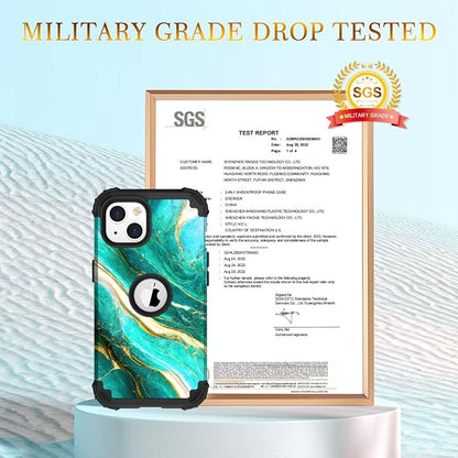 Hocase for iPhone 14 Case/iPhone 13 Case, Heavy Duty Shockproof Protection Soft Silicone Rubber+Hard Plastic Bumpers Hybrid Protective Case for iPhone 13/14 (6.1") - Emerald Green