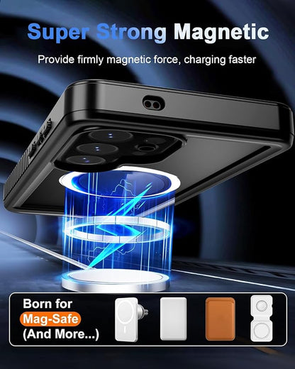 Oterkin Waterproof Case for Samsung Galaxy S25 Ultra Case Compatible with MagSafe, Full Body Protective Samsung S25 Ultra Phone Case with Built-in HD Screen & Lens Protector [12FT Military] (Black) | Full Body Protective, Built-in HD Screen, Lens Prote...