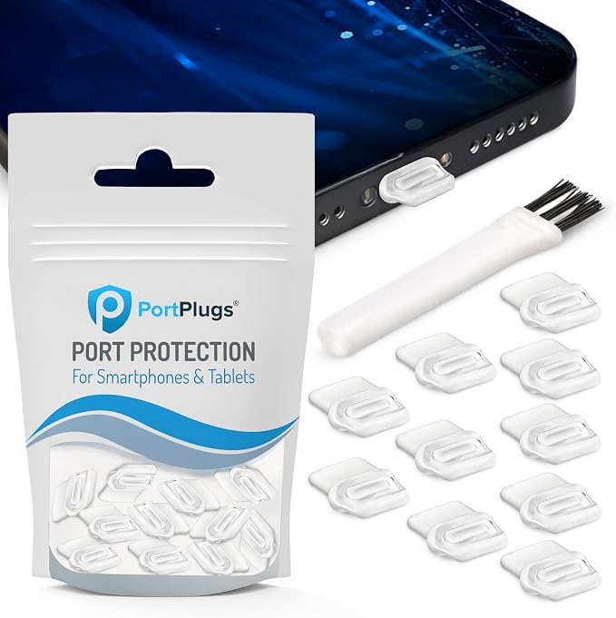 PortPlugs USB-C Dust Plugs - Easy-Grip Design, Compatible with iPhone 15/16/17 & Air, iPad Pro/Mini, MacBook Pro/Air, Galaxy S26-S8, Pixel, Android & USB-C Devices - Clear (10-Pack)