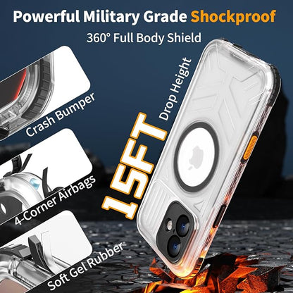 for iPhone 16 Waterproof Case, Compatible with MagSafe, IP68 Built-in Camera Control, Military Shockproof & Screen Protector for Water Sports, 6.1 Inch Frosted Black