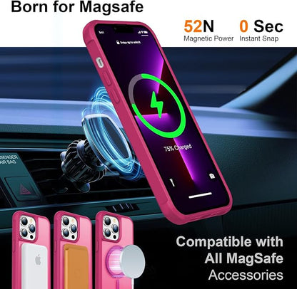 360° Magnetic Swivel Ring for iPhone 13 pro max case, Built-in Metal Stand and Ring Holder, Magsafe Compatible, Military Grade Protection, Shock and Vibration Resistant- Rose Pink