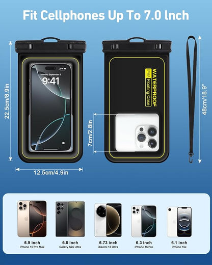 Waterproof Phone Pouch 2 Pack, IP68 Floating Waterproof Phone Case, Up to 8.3" Dry Bag for iPhone 17 16 15 14 13 Pro Max Samsung S25 Ultra S24 S23, Kayak/Beach/Cruise Travel Essentials Black