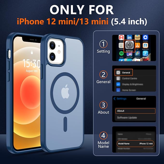 Pilaru for iPhone 12 mini Case & 13 mini Case [Compatible with Magsafe] Translucent Matte Magnetic Case,SlimThin Shockproof Military Grade Drop Protection Cover for 12 mini/13 mini- Blue