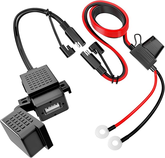 Nilight Waterproof Motorcycle USB 3.1Amp Quick SAE to USB Charger Adapter O Ring Terminal Cable Harness with Inline 5Amp Fuse Handlebar for Mobile Devices GPS