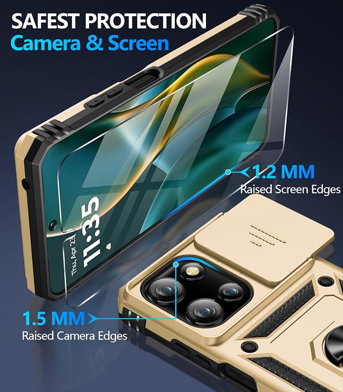Taisairu for Motorola Moto G 2025/G 2026/G Play 2026 Case with Screen Protector & Slide Camera Lens Cover, Built-in Ring Stand Case for Moto G 2026/G 2025/G Play 2026 (Gold)