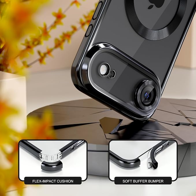 Misea Magnetic for iPhone 17 Air Case Compatible with MagSafe [Never Yellowing] [Military Grade Drop Protection] Full Camera Lens Protector Plating Soft Clear Phone Case for Women, Black