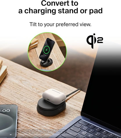 Belkin Convertible Magnetic Charging Stand 15W - MagSafe-Compatible Fast Qi2 Charger, iPhone Charger for Apple iPhone 16, 16 Plus, 16 Pro, 16 Pro Max, iPhone 15 & 14, Apple Airpods Pro, & More - Black