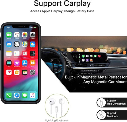 Upgraded 10000mAh High Capacity Rechargeable Portable Protective Extended Charger for iPhone 11 Pro Max (6.5 inch) - Compatible with iPhone 11 Pro Max - Charging Case & Carplay (Black)