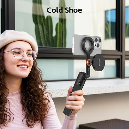 VRIG Magnetic Selfie Stick Tripod for iPhone with Cold Shoe,360 Rotatable Extendable Travel Phone Stand for Video Recording/Vlogging,Strong Holder with Metal Ring for iPhone 12-17/Android