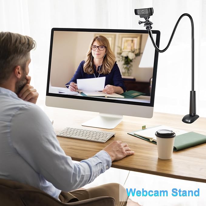 Webcam Stand for Desk, Flexible Gooseneck Webcam Mount Holder Arm with Phone Holder, Web Cam Stand Computer Camera Desk Mount for Logitech C922 C930e C920S C920 C615 C960 C920x BRIO 4K NexiGo N60