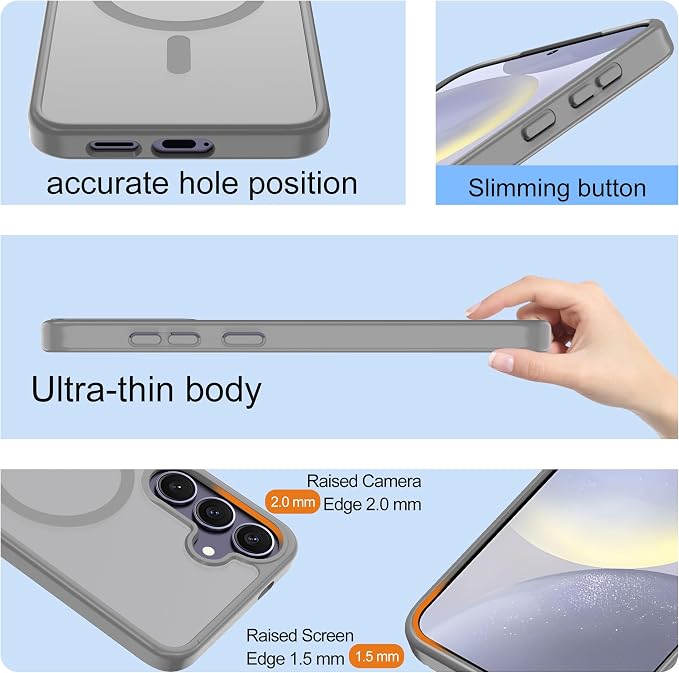 For Samsung Galaxy S24 Plus Case & S25 Plus Case [Compatible with Magsafe] Translucent Matte Magnetic,Slim Thin Duty Shockproof with 2pc Screen Protector Protection Case for S24 Plus/S25 Plus-Gray