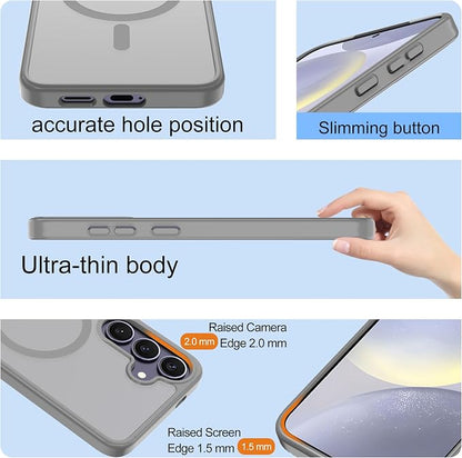 For Samsung Galaxy S24 Plus Case & S25 Plus Case [Compatible with Magsafe] Translucent Matte Magnetic,Slim Thin Duty Shockproof with 2pc Screen Protector Protection Case for S24 Plus/S25 Plus-Gray