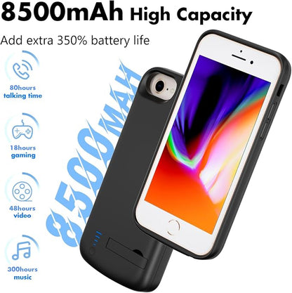 Battery Case for iPhone 8 Plus/7 plus/6s Plus/6 Plus, 8500mAh Charging Case with Kickstand Portable Extend Battery Charger Cover for 5.5" iPhone 8 Plus -Black