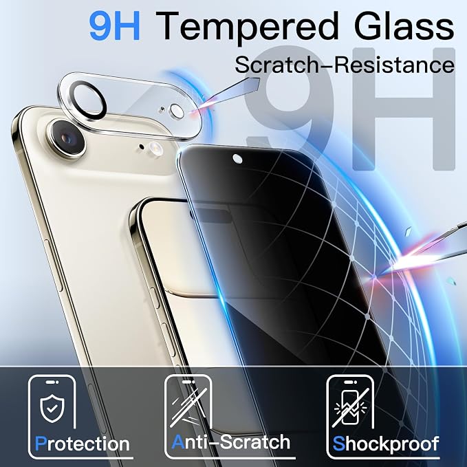 JETech Privacy Screen Protector for iPhone Air with Camera Lens Protector, Anti-Spy Tempered Glass Film, Easy Installation Tool, 6.5-Inch Display, 2-Pack Each