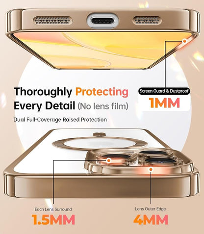 Meifigno Magnetic Case for iPhone 16 Pro 6.3'' with Removable Phone Ring Stand, [Glitter Card & Wrist Strap] [MagSafe Compatible] [Built-in Mirror] Phone Ring Stand + Phone Case Kit, Desert Titanium