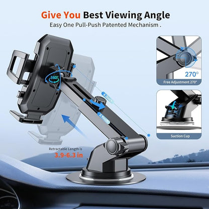 Upgraded 3-in-1 Car Phone Holder Mount [Powerful Suction] Phone Mount for Car Dashboard Air Vent Windshield,for All iPhone Android Phone, Dark Black