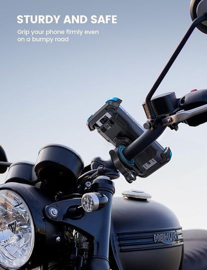 Lamicall Motorcycle Phone Mount, Bike Holder - Upgrade Adjustable Cell Holder, Bicycle Scooter Handlebar Cradle Clip for iPhone 15 Pro Max/Plus, 14, Galaxy S22 and 4.7-6.8" Phone, Blue