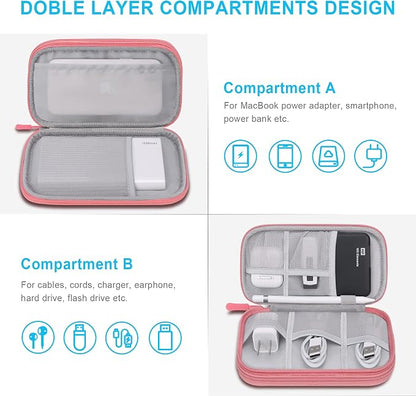 Lacdo Electronic Organizer, Travel Cable Organizer Bag Pouch Tech Electronic Accessories Carry Case Portable Double Layers Charger Case for Cable, Cords, Charger, Phone, Power Bank, Earphone, Pink