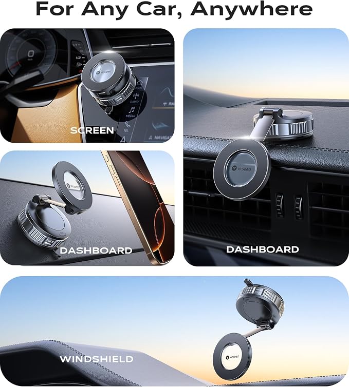 VICSEED 2026 Upgraded Car Phone Holder for Magsafe Car Mount [85 LBS Strongest Suction] Vacuum Magnetic Phone Holders for Your Car 360° Adjustable Car Phone Mount for iPhone 17 Pro Max 16 15 14 13 12