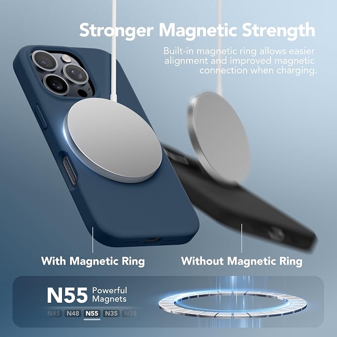 GONEZ Magnetic for iPhone 16 Pro Case, Compatible with MagSafe, [Screen Protector + Camera Lens Protector], Silicone Shockproof Anti-Scratch Protective Phone Case 6.3 inch, Dark Blue