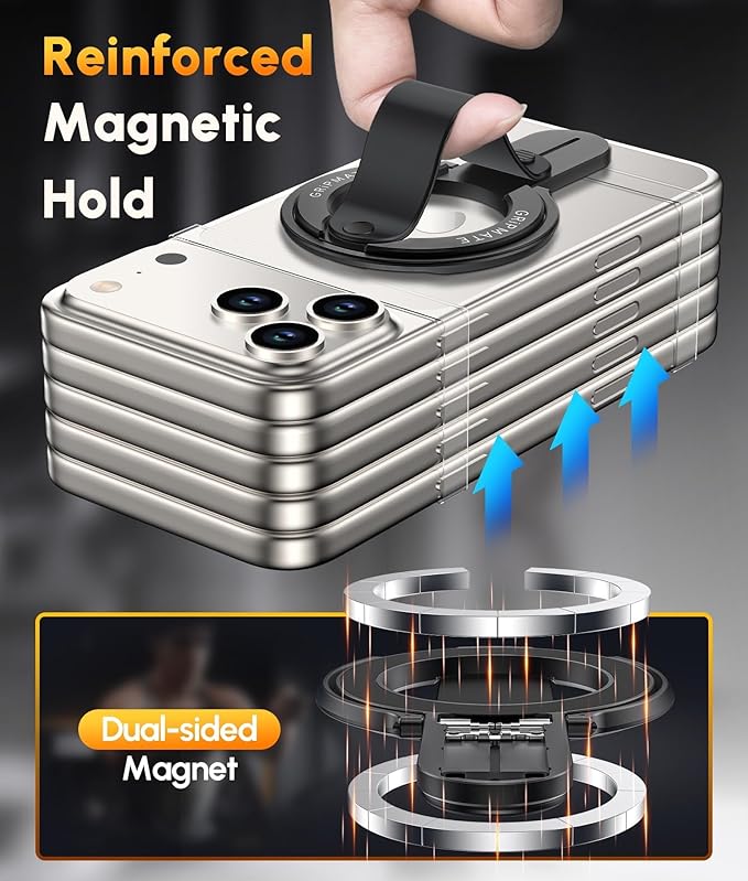 2nd Gen for Magsafe Phone Grip for iPhone - Strong Dual-Sided Magnetic Phone Ring Holder - Detachable, Comfortable Finger Loop Stand for iPhone 17 Pro Max 16 15/14/13/12 Series (Black)