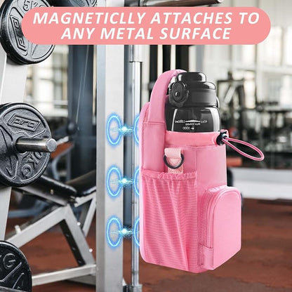 Magnetic Gym Bag for Men and Women, Magnetic Water Bottle Holder for Gym, Small Gym Bag, Gym Gifts for Women and Men (Pink, <40 OZ)