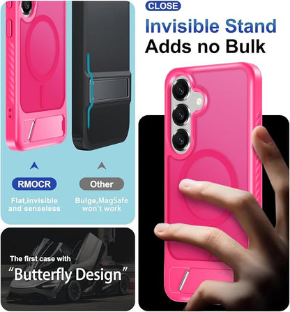 for Samsung Galaxy S25 Plus Case with Screen Protector+Lanyard Wrist Strap,Magnetic Translucent Matte Rugged Slim Phone Cover Built in Invisible Kickstand [Fit for MagSafe],2025 Hot Pink