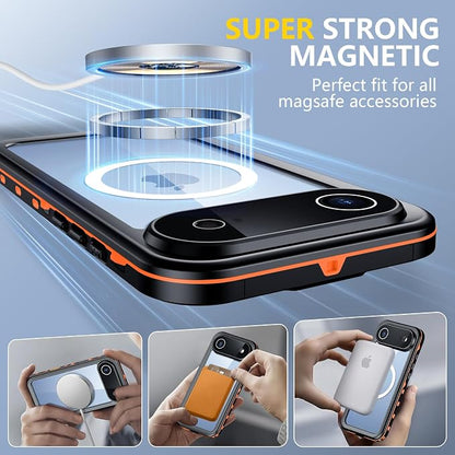 Red2Fire for iPhone Air Case Waterproof, [Built-in Screen Protector & Camera Protector][Compatible with MagSafe][Full Body Shockproof][IP68 Waterproof][Dustproof] Phone Case 6.5" Orange/Clear