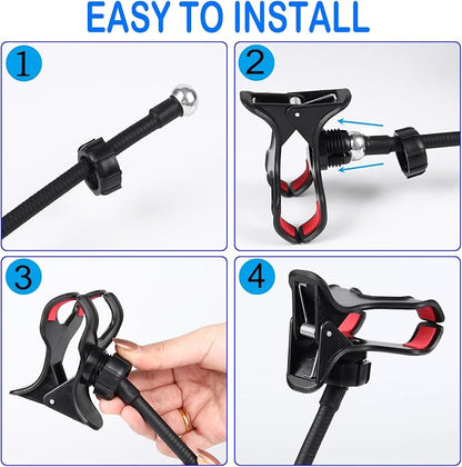 Gooseneck Phone Holder for Bed, [Upgrade Metal Stable] Flexible Gooseneck Long Arm Phone Mount for Desk with 360° Adjustable Clamp Clip Overhead Bedside Phone Stand, for All 4-7” Cellphone