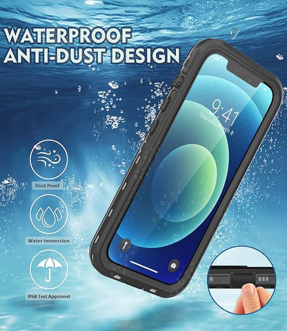 Design for iPhone 12 Mini Waterproof Case, Full Body Shockproof Case with Screen Protector, Dust Proof Phone Case Cover for iPhone 12 Mini 5.4 inch (Black)