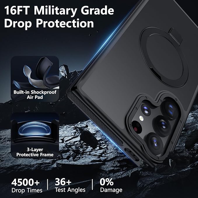 for Samsung Galaxy S23 Ultra Case, Magnetic Adjustable Ring Stand [Fit for Magsafe], [Military-Grade Shockproof Protection] Phone Case for S23 Ultra Case with Kickstand&Ring Holder (Black)