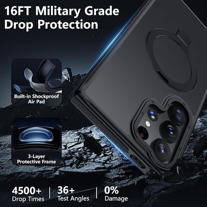 for Samsung Galaxy S22 Ultra Case, Magnetic Adjustable Ring Stand [Fit for Magsafe], [Military-Grade Shockproof Protection] Phone Case for S22 Ultra Case with Kickstand&Ring Holder (Black)