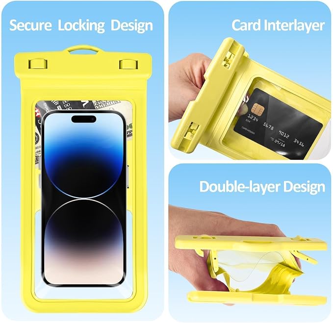 MOLOPPO Waterproof Phone Pouch, with Interior Card Holder, Large Dry Phone Case for iPhone 17 16 15 14 13 Pro Max, Beach Vacation Essentials,1 Pack,Yellow