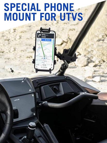 ZIDIYORUO UTV Phone Mount for 1.75"-2" Roll Bar, 360°Rotation UTV Phone Holder with 8 Claws, Aluminum Alloy Heavy Duty Smartphone Holder Hang on to 4.7"-7.1" Devices for Polaris RZR/Can Am X3