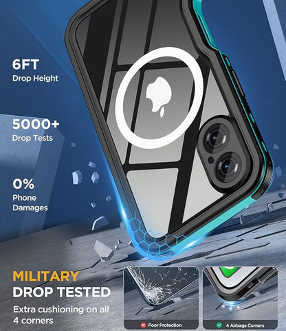 for iPhone 16 Case Waterproof | Full Body Shockproof Dust Proof Phone Case Cover with Screen Protector - Blue
