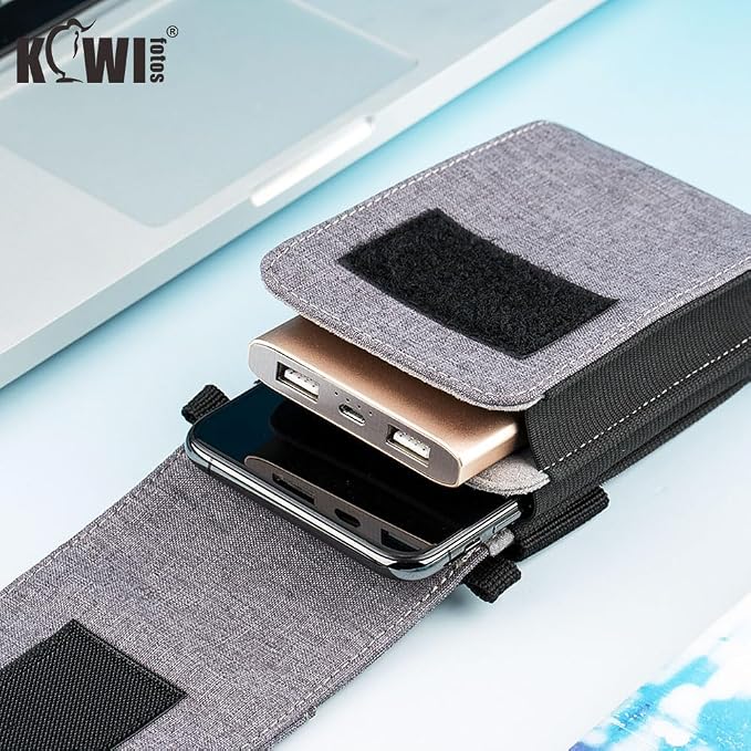 KIWIFOTOS Dual-Layer Travel Phone Pouch Bag with Shoulder Strap Crossbody Small 6.1" Cell Phone Holster for iPhone Memory Card Power Bank Charger Passport ID Credit Cards