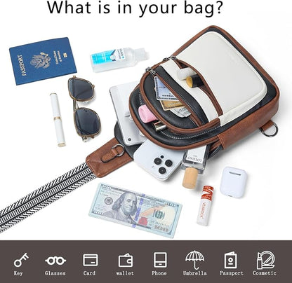 Leresas Sling Bag for Women Crossbody Bag Fanny Pack Cross Body Handbag Sling Purse Vegan Leather Trendy Gifts Travel Purse Black/White/Brown