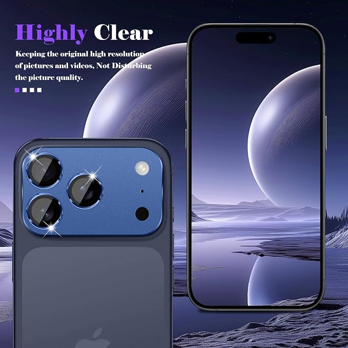 Camera Lens Protector for iPhone 17 Pro Max Camera Lens Protector [Strong Adsorption] [Not Easy to Break] Metal Tempered Glass Rear Camera Screen Cover - Dark Blue