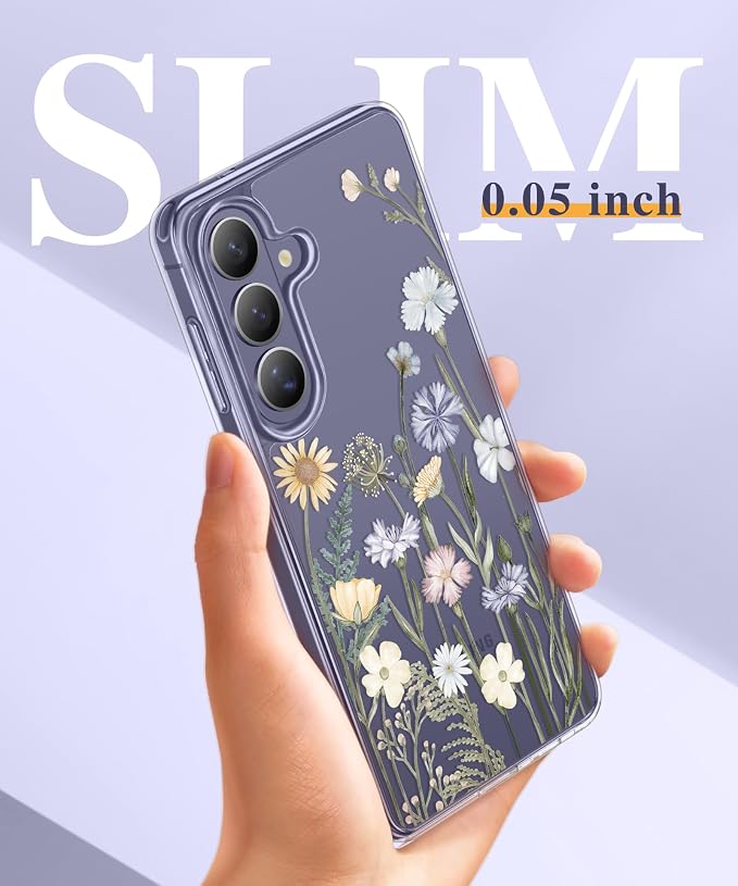 GVIEWIN for Samsung Galaxy S26 Plus Case, Clear Floral Slim Shockproof Protective Women Phone Case, Non-Yellowing, with Screen Protector&Camera Lens Protector for S26 Plus 6.7", Vibrant Spring