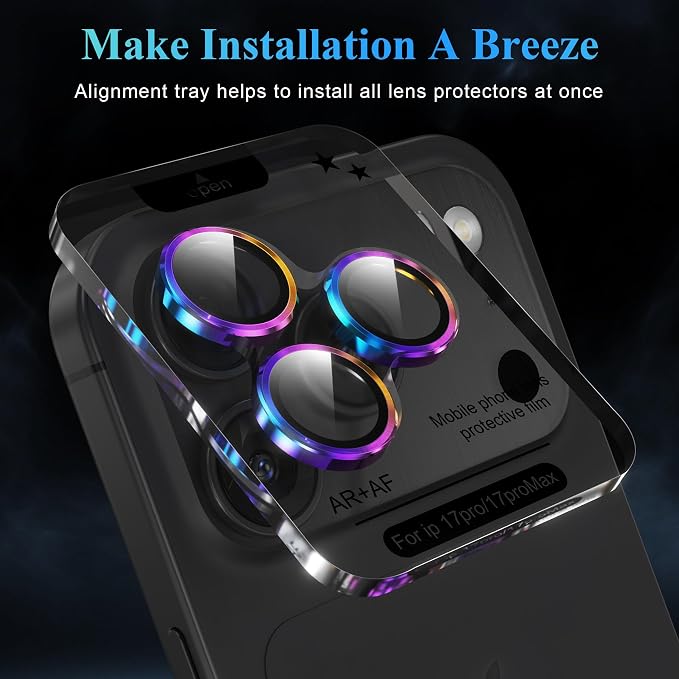 YWXTW Camera Lens Protector for iPhone 17 Pro/iPhone 17 Pro Max, [1 Step Installation Tray] Tempered Glass Screen Protector Metal Individual Camera Cover Accessories Case Friendly (Colorful)