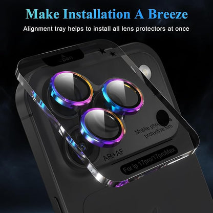 YWXTW Camera Lens Protector for iPhone 17 Pro/iPhone 17 Pro Max, [1 Step Installation Tray] Tempered Glass Screen Protector Metal Individual Camera Cover Accessories Case Friendly (Colorful)