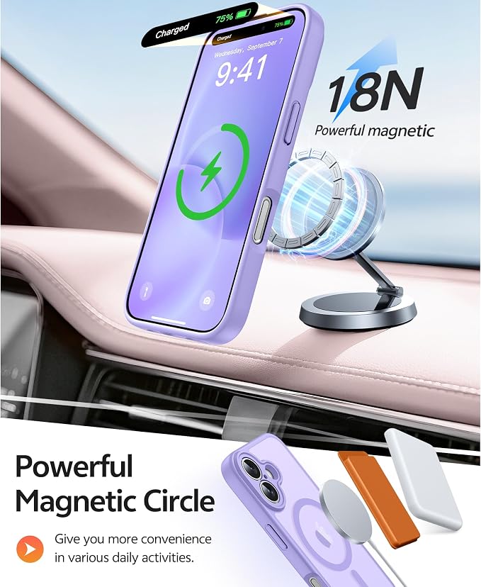 FNTCASE for iPhone 16 Case: [Compatible with Magsafe] Translucent Matte Cases with [Full Camera Protection] [Screen Protector] Military Grade Shockproof Protective Phone Cover - Light Purple