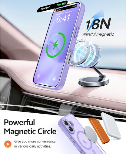 FNTCASE for iPhone 16 Case: [Compatible with Magsafe] Translucent Matte Cases with [Full Camera Protection] [Screen Protector] Military Grade Shockproof Protective Phone Cover - Light Purple