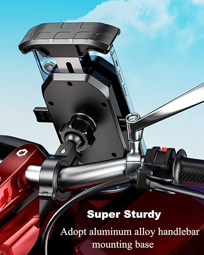BRCOVAN Motorcycle Bike Phone Mount with Solid Aluminum Alloy Mounting Base, [1s Lock] Handlebar Cell Phone Holder for Bicycle ATV Scooter, Fit 4-7'' Smartphone