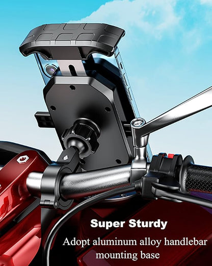 BRCOVAN Motorcycle Bike Phone Mount with Solid Aluminum Alloy Mounting Base, [1s Lock] Handlebar Cell Phone Holder for Bicycle ATV Scooter, Fit 4-7'' Smartphone