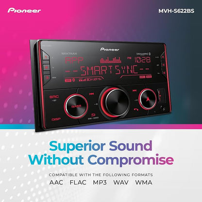Pioneer MVH-S622BS Double Din Bluetooth Car Stereo with USB/AUX Inputs, Pioneer Smart Sync, and Hands-Free Calling for Enhanced in-Car Audio Experience